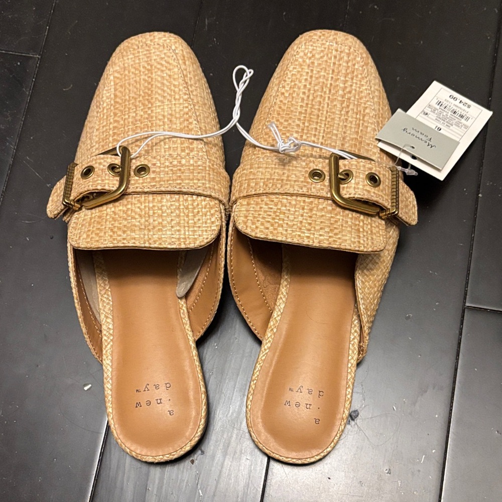 a new day Tan Woven Mules with Buckle